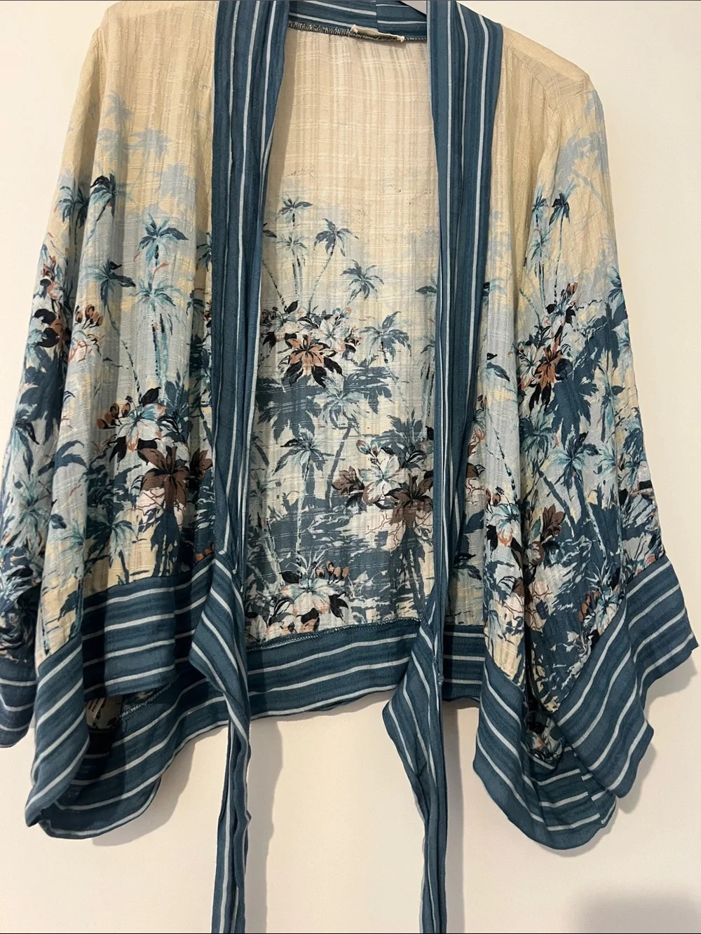 lovestitch Floral Tie-Front Kimono in Blue and Cream